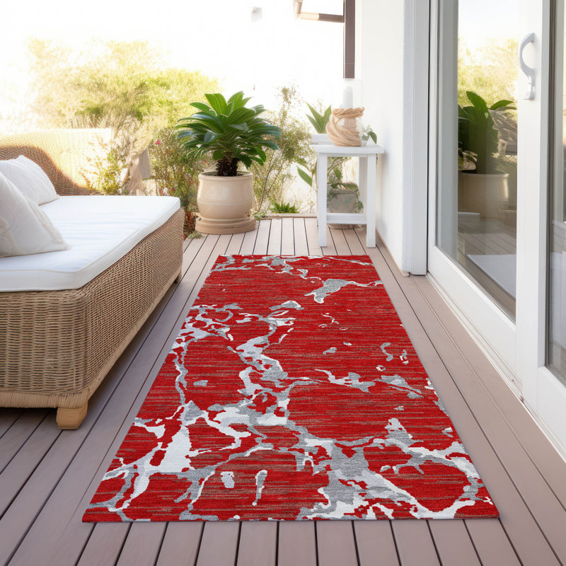 Tapis intérieur / extérieur rouge lavable Oceana , 2 pi 3 po x 7 pi 6 po