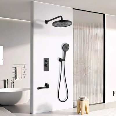 Ensemble de système de douche à 3 fonctions de luxe - valve de contrôle en laiton massif, douche de tête 10 po, douchette à 3 jets avec douchette de baignoire