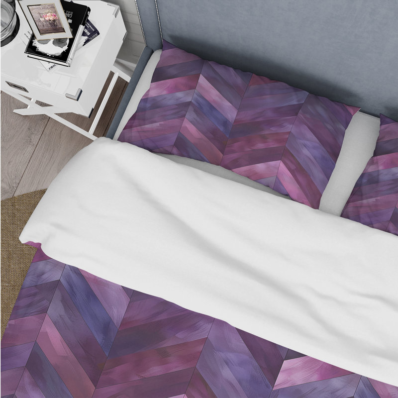Ensemble de housse de couette violet Midcentury Chevron I - Midcentury, Housse de couette très grand + 2 taies décorativ