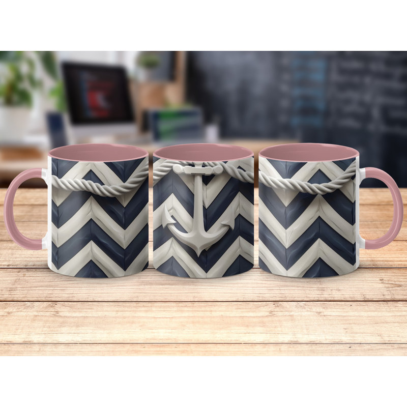 Chevron 11oz Accent Coffee Mug, Pink