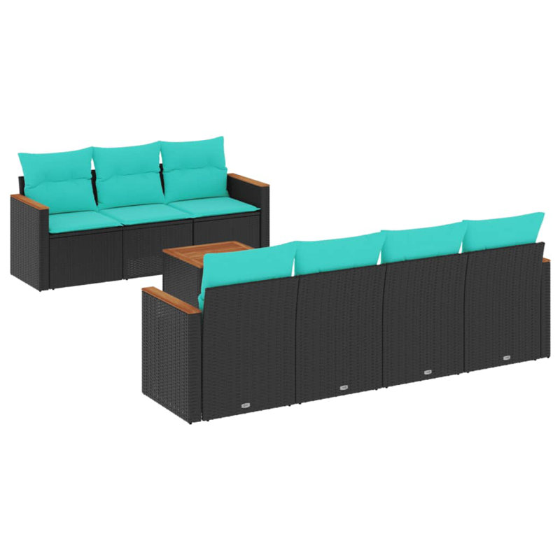 Ensemble de canapé de patio 8 pièces avec coussins en rotin de polyester, Bleu clair, Noir