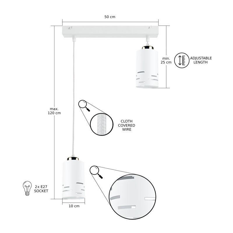 - Light Pendant, White/Gold, 2 Lights