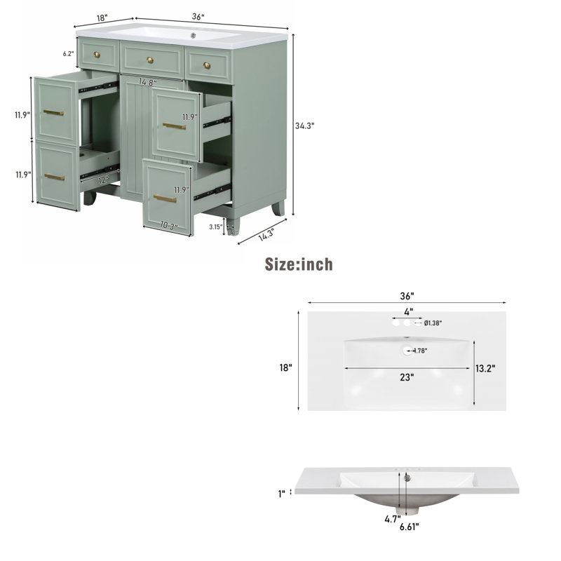 Meuble-lavabo simple avec plateau 36,02 Tornell, Vert