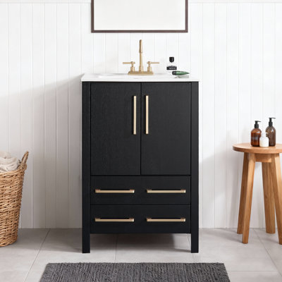 Meuble-lavabo simple 24 po noir avec plateau en céramique