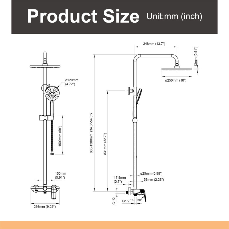 10 Inch Exposed Pipe Tub Shower System With Hand Shower Single Handle Wall Mounted Shower Faucet Set Brass Shower Trim Kit With Slide Bar
