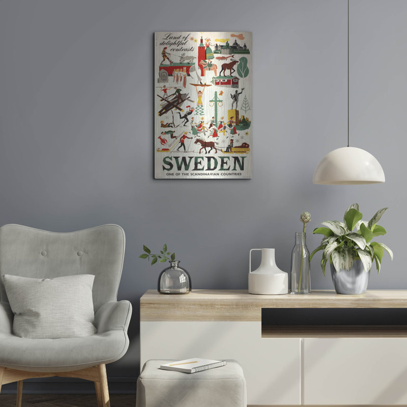 «Suède voyage» par les affiches rétro, H 24 po x l 16 po