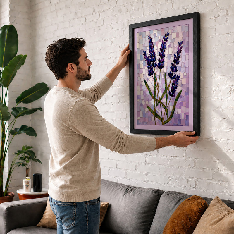 Lavender Sprigs Botanical - Framed Print, A1 - 84.1 x 59.4 cm, Black
