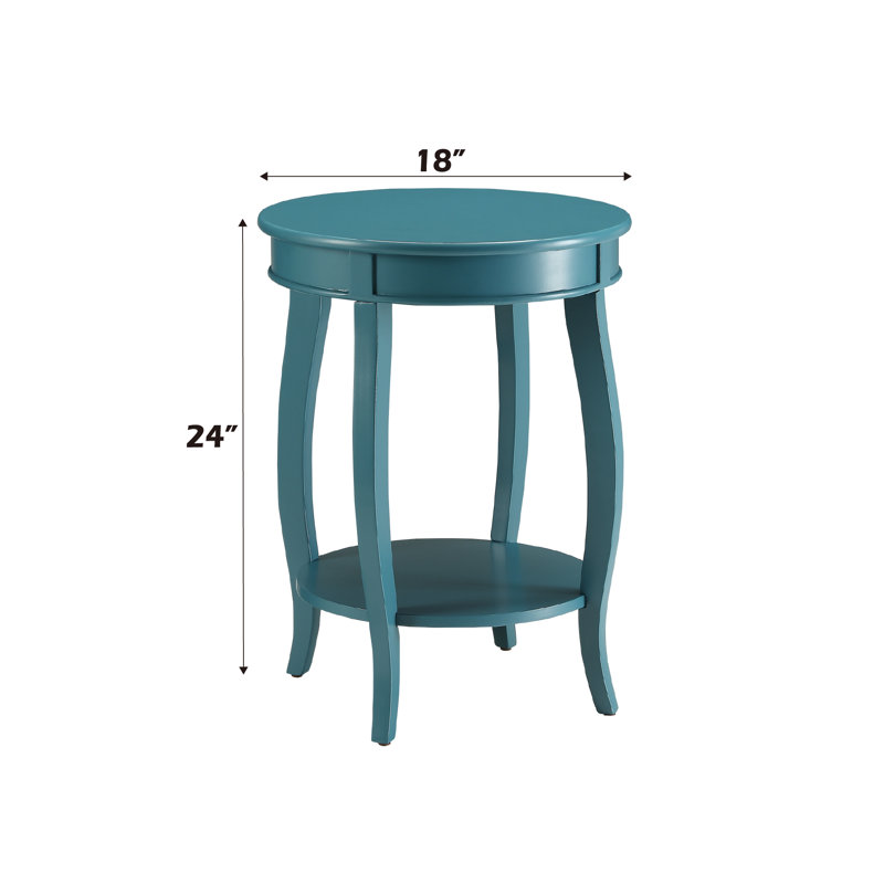 Teal Accent Table With Bottom Shelf, Classic Side Table With Open Storage, Teal