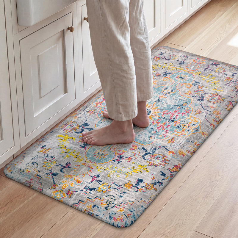 Anti-Fatigue Non-Skid Kitchen Mat, Orange/Blue/Grey, Runner 20"Wx39"Lx0.79"H