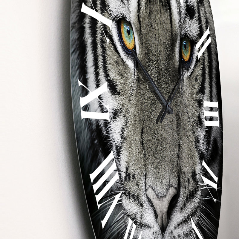 Portrait monochrome d'un tigre blanc IV - Horloge murale traditionnelle, Moyen