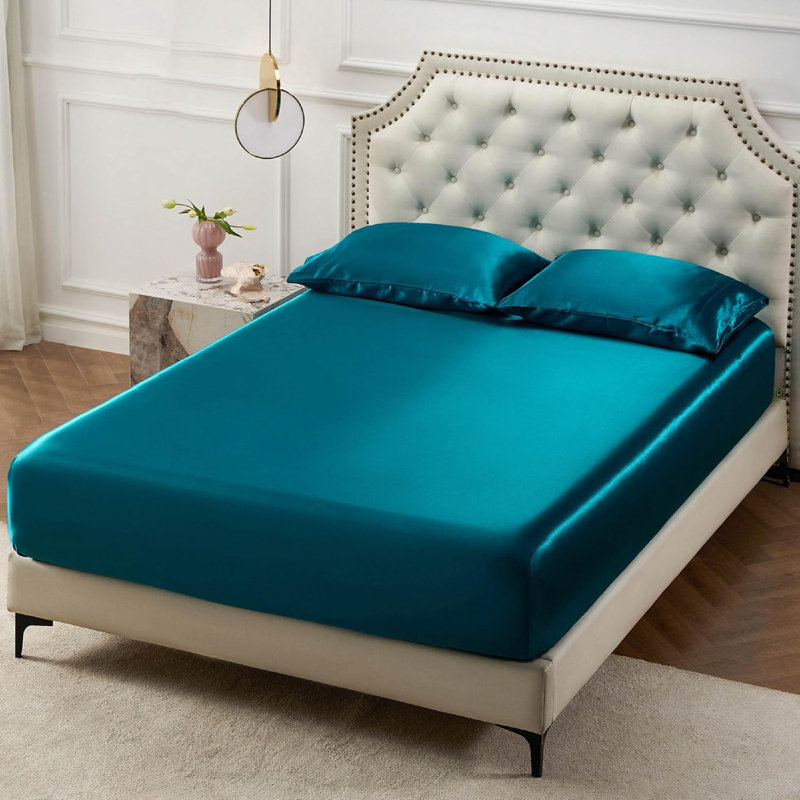 Bedsure Sateen Fitted Sheet GentleSoft™️, Enamel Blue, Queen Fitted Sheet