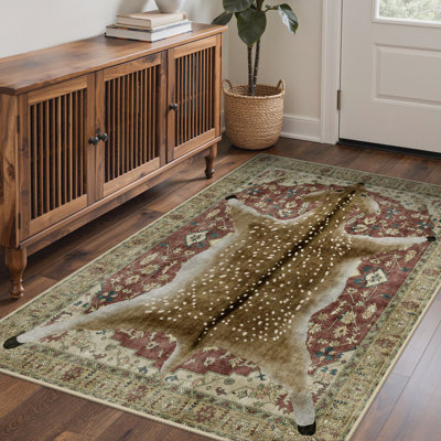 Tapis d'intérieur rouge / brun lavable à la machine avec envers antidérapant Veatrice Deerwood