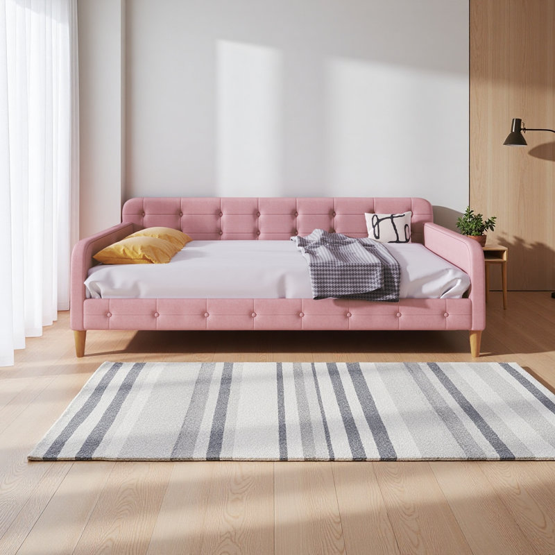 Lit de jour rembourré avec 4 pieds de soutien, Rose, Complet/Double
