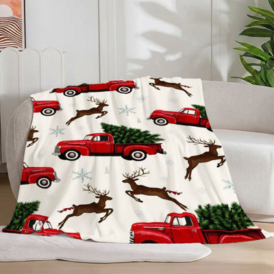 1Pc Christmas Bells Wreaths Blanket, Festive Soft Cozy Flannel Blanket With Bows, Warm Holiday Decor For Sofa/Bed/Travel, 30*40
