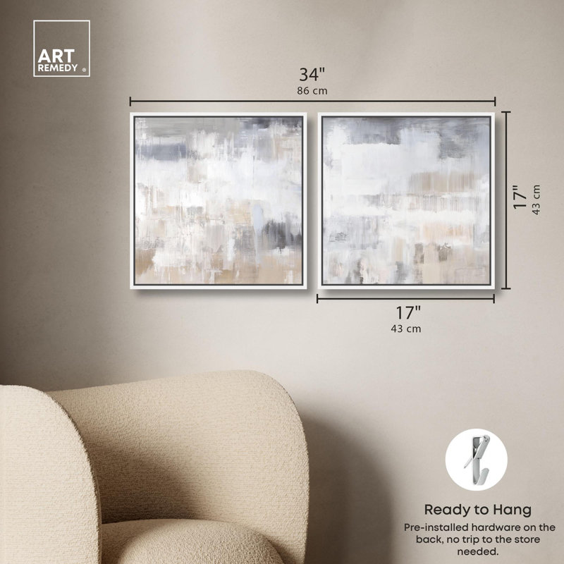 "Luxe Minimalist Abstract Art", ensemble de 2 reproductions sur toile par , H 17 po x l 17 po, Blanc