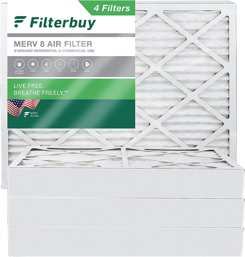 Filterbuy 16x20x4 Air Filter MERV 8, Pleated HVAC AC Furnace Filters