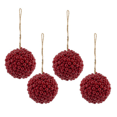 S/4 5X5" Red Berry Ball Ornament