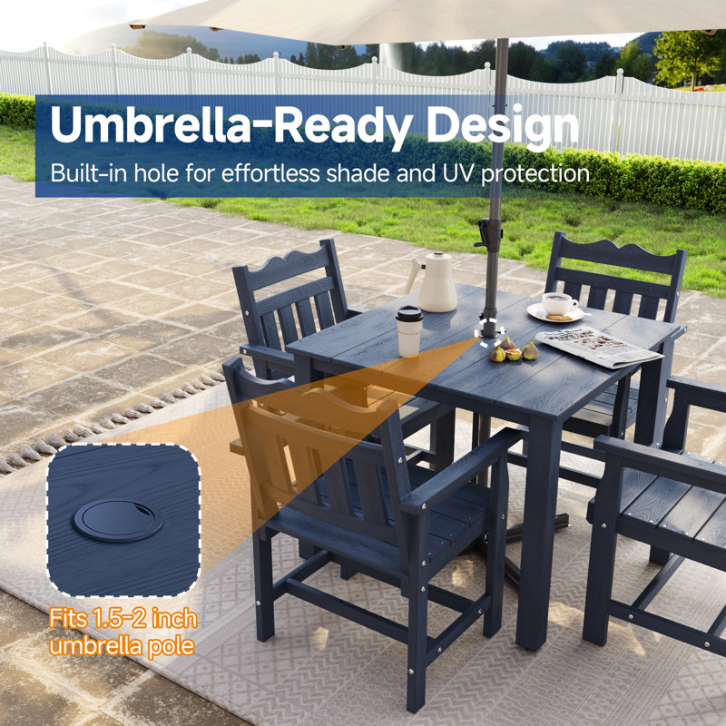 Ensemble de salle à manger 5 pièces avec trou pour parasol, table de patio toutes saisons et 4 chaises pour bord de piscine