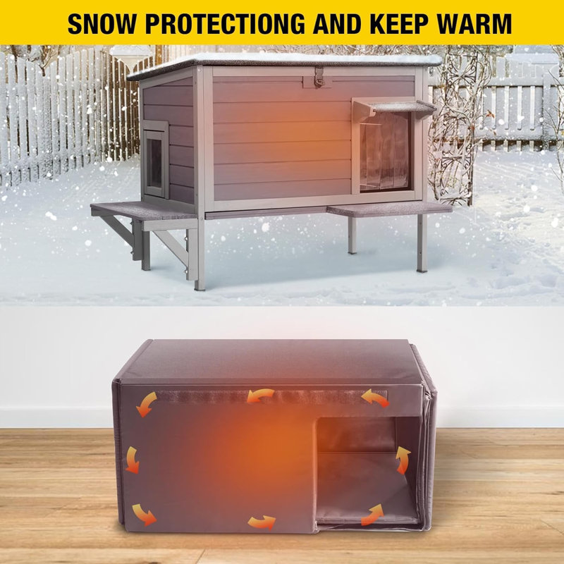 Heated Cat House for Outdoor Insulated Cat House Weatherproof Feral Cat Shelter with Heated Pad and Insulated Liner for Cats