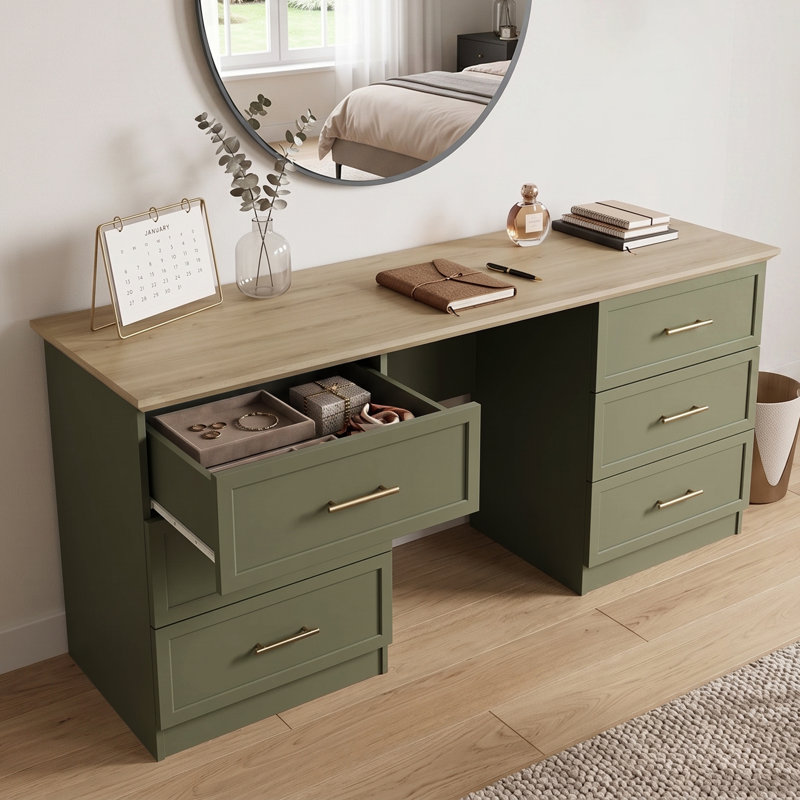 Cleverton 6 Drawer Wide Dressing Table, Kale Green
