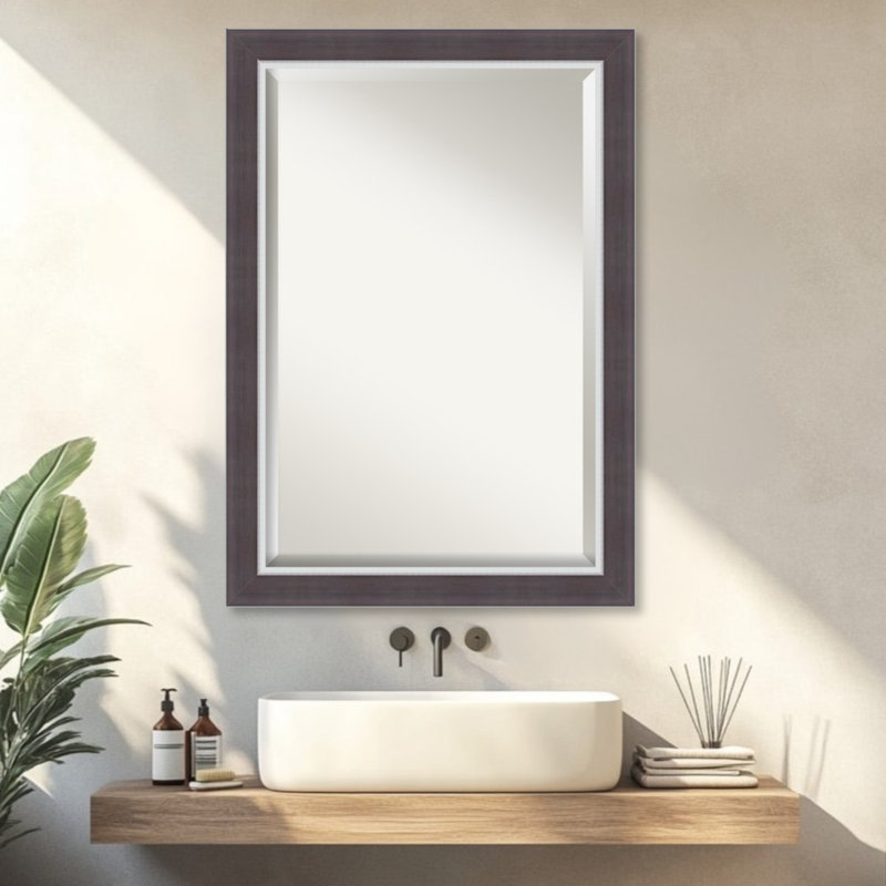 Miroir mural de salle de bain Ellie, 29,5 po x 23,5 po, Brun ; Argenté