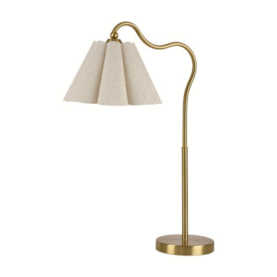Lampe de bureau courbée en métal moderne de style minimaliste avec ampoule E26 avec abat-jour en forme de pétale de lin (ampoule non incluse)