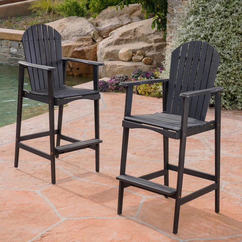 Ensemble de 2 tabourets d'extérieur en bois d'acacia gris foncé, Gris foncé