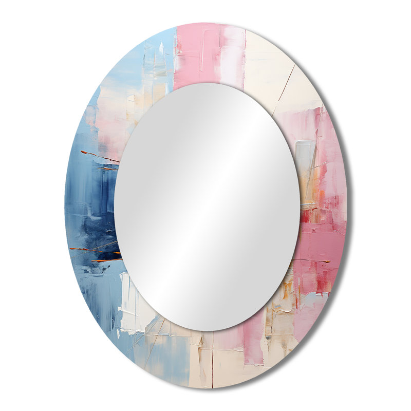 Abstract Patchwork IV - Teal Oval Wall Mirror Decor, 43" x 33"