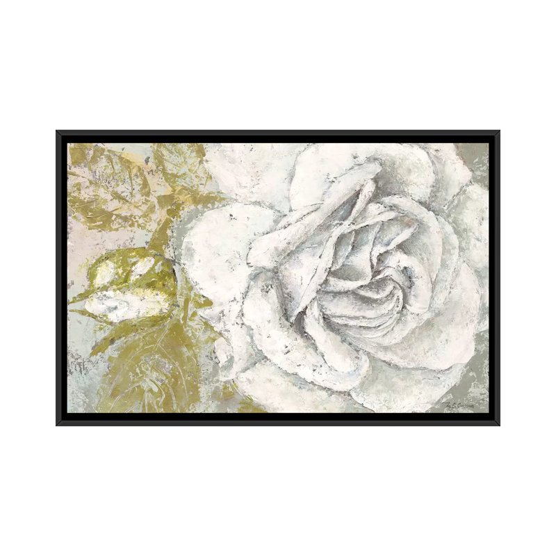 « white rose fleur », reproduction sur toile, H 18 po x l 26 po x P 1,5 po, Toile avec cadre noir, Pas de tapis