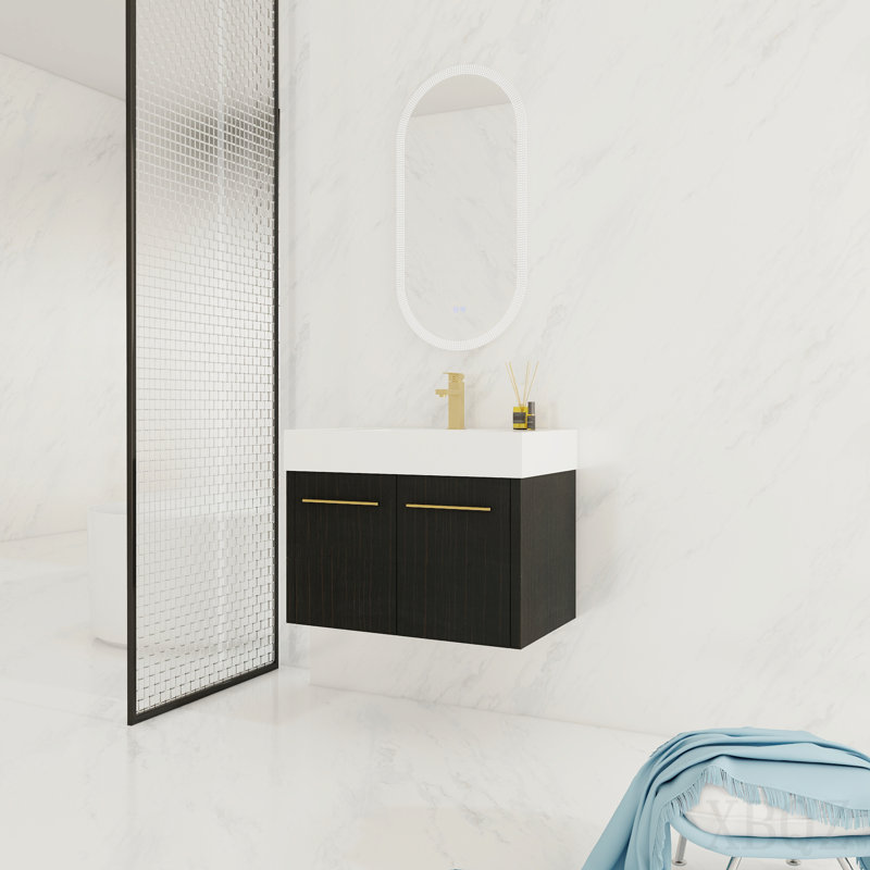 30 Inch Wall-Mounted Bathroom Vanity With Sink, Thick Edged Resin Basin, Kd-Package, 30"