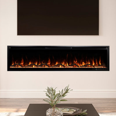 Aerus 72" Recessed or Wall Mounted Electric Fireplace, Alexa or Google Home Compatible, Logs & Crystals, Remote Control