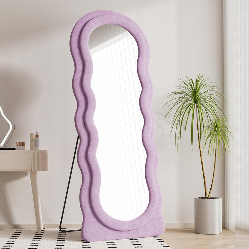 Miroir ondulé irrégulier 63 po x 24 po, grands miroirs muraux, Mauve