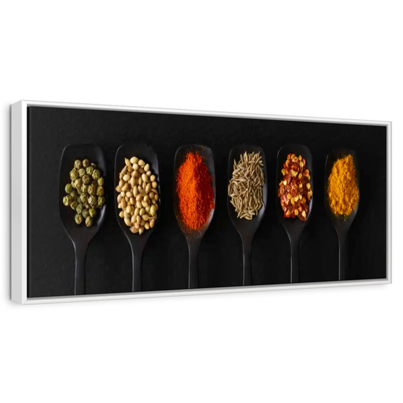 Cuillères d'épices séchées, Cadre flottant blanc, 49 po x 17 po