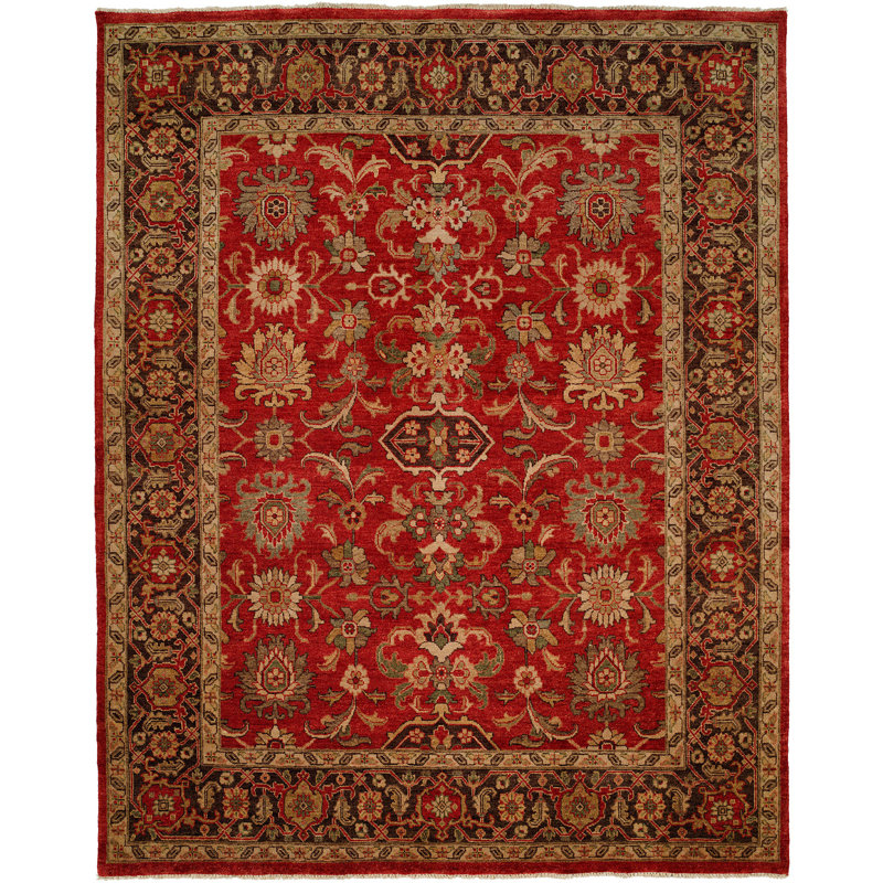 Tapis oriental rouge / brun en laine noué à la main, Rectangle 5 pi x 7 pi