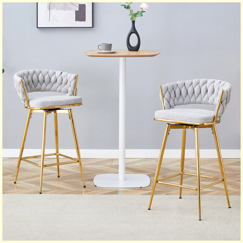 Ensemble moderne de 2 tabourets de bar pivotants pour îlot de cuisine, Doré, Blanc / gris antique