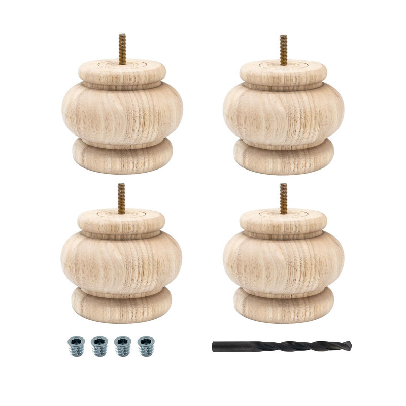 4-Inch Unfinished Solid Hardwood Round Bun Feet Set