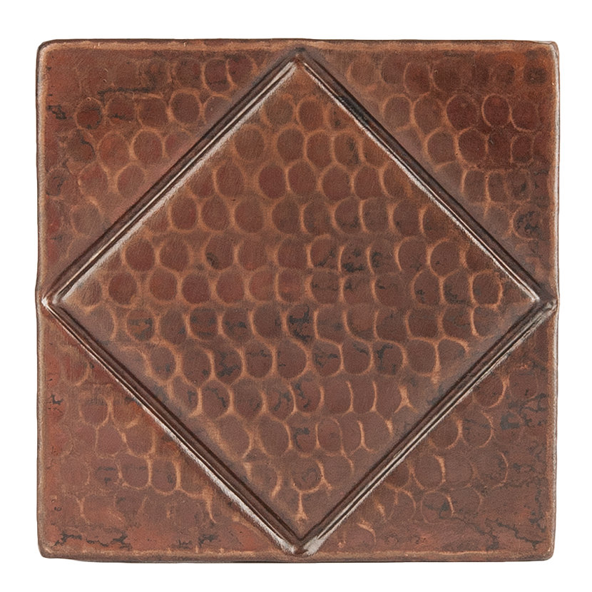 4" x 4" Hammered Copper Tile with Diamond Design - Quantity 8 (Set of 8) Premier Copper Products