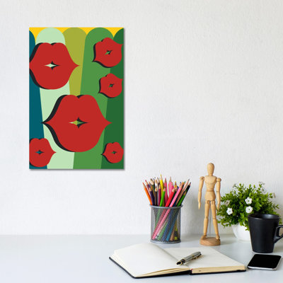 Happy Red Lips by Emmanuel Signorino - Wrapped Canvas Print