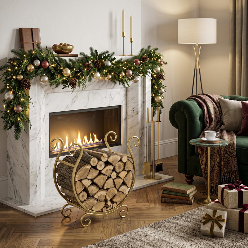 Gold Decorative Indoor Metal Log Rack