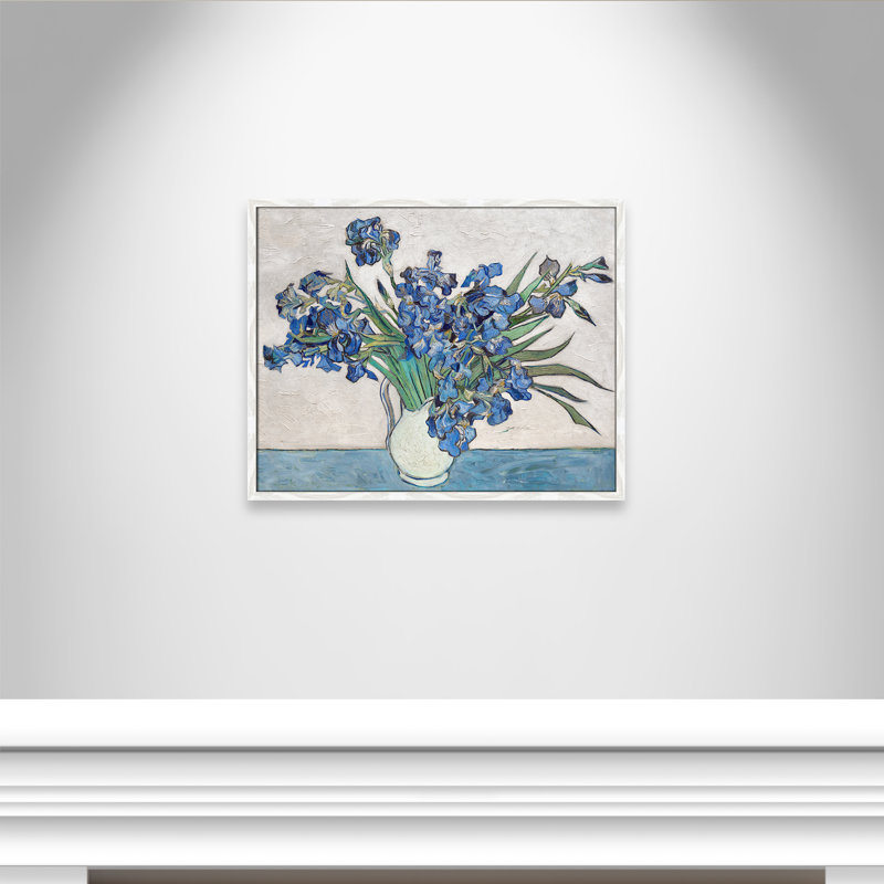 Imprimé iris bleu par Vincent Van Gogh, Cadre blanc mince, H 29,5 po x l 23,5 po, Pas de tapis