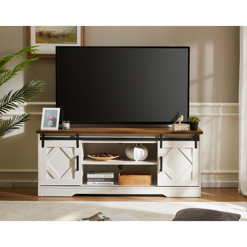 Meuble télé pour téléviseur de 65 po ou moins, Blanc/brun