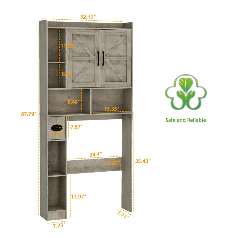 Armoire de rangement au-dessus de la toilette avec 2 portes de grange Farmhouse, Chêne