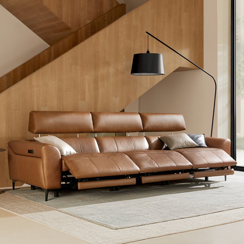 Canapé mural 3 pièces en cuir véritable à double moteur avec appui-tête électrique, triple sièges électriques, Selle de cuir