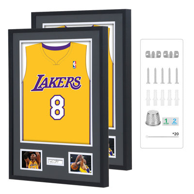 Présentoir en jersey, cadre en jersey avec protection UV 98%, façade en acrylique, cadre photo et signature, fixation murale (paquet de 2)