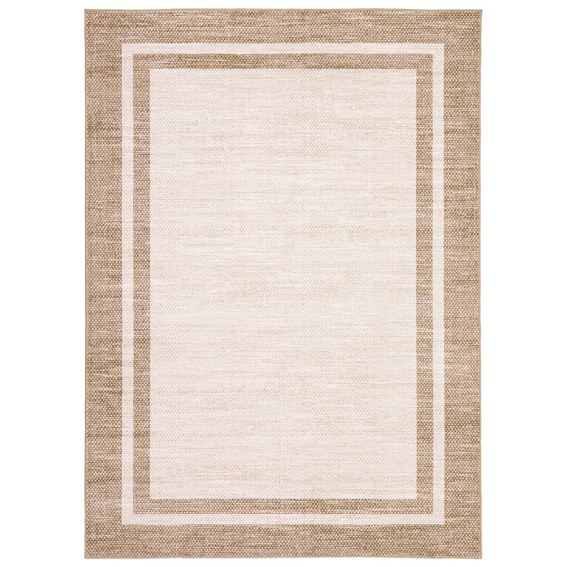 Modern Bordered Area Rugs Washable Contemporary Indoor Rug,Foldable Bedroom Carpet for Living Room,Nursery, Beige