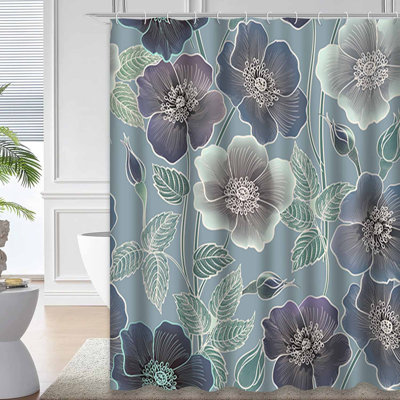 Rideau de douche imperméable à motif floral avec 12 crochets