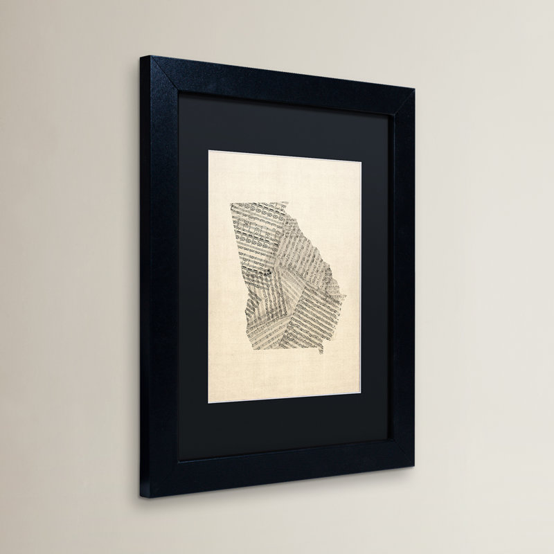 "old sheet music map of georgia" par michael tompsett, impression sur toile encadrée, H 14 po x l 11 po x P 0,5 po, Noir mat