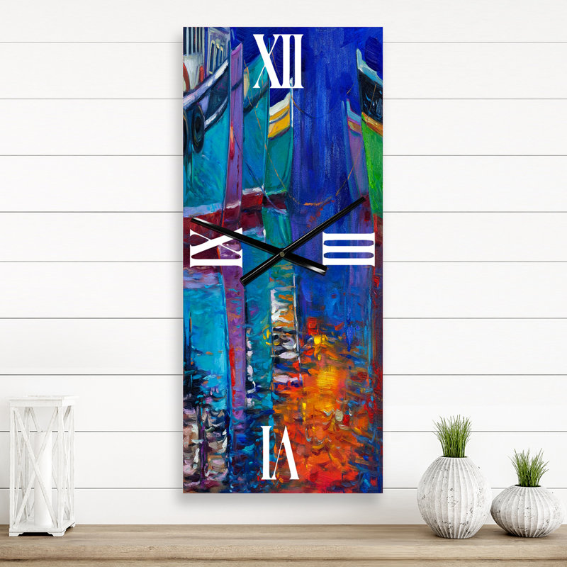 Horloge murale avec bateaux se reposant sur l'eau pendant un coucher de soleil chaud, Petit
