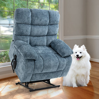 Vayun 40.55" W Oversized Chenille Lay Flat Liftable Power Recliner, Massage, Heater
