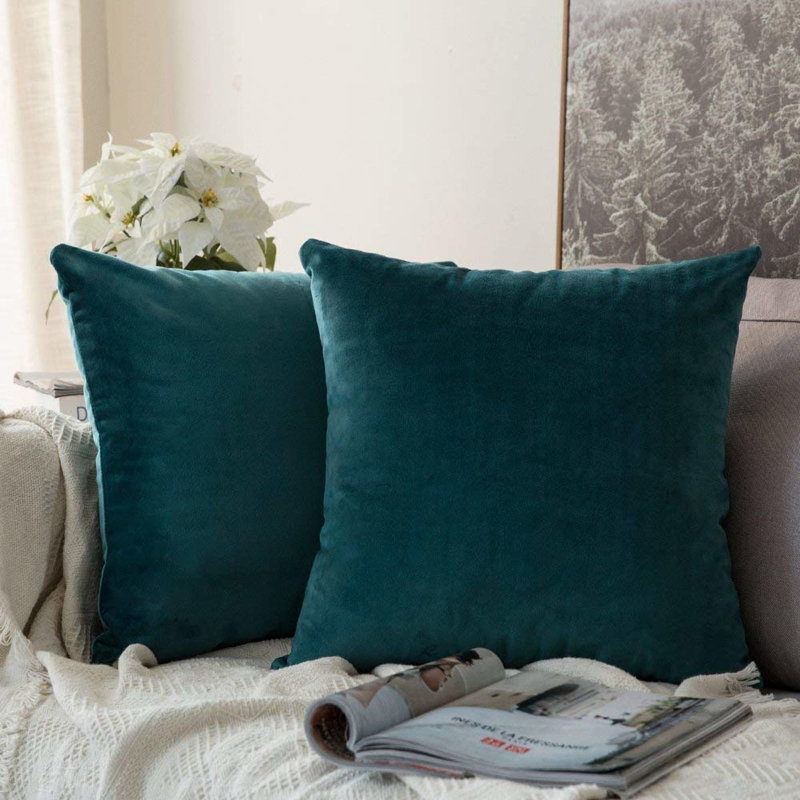 Solid Velvet Reversible Pillow Cover, Teal, 18"H x 18"W